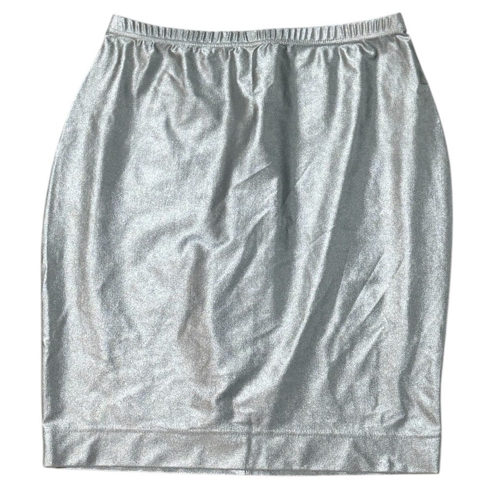 MARC CAIN Silver Pencil Mini Skirt Pull On Stretchy N3 S M 6 Party Vacation
